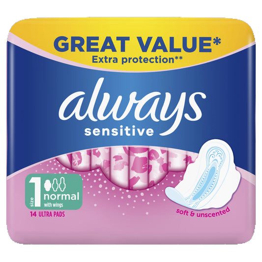 Always Sensitive Normal (Size 1) Sanitary Towels WITH WINGS x14