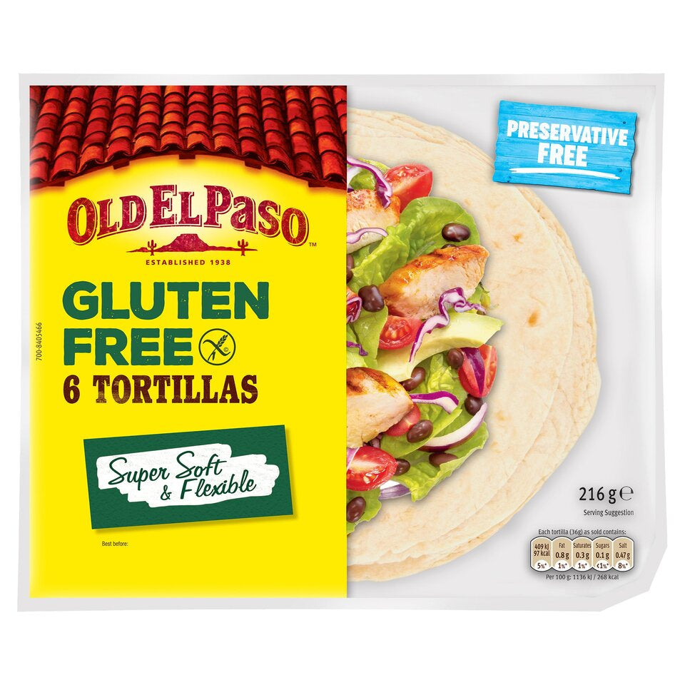 Old El Paso 6 Regular Gluten Free Tortilla 216g