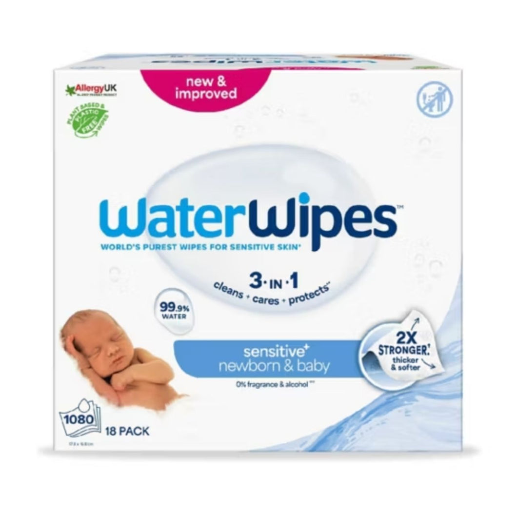 WaterWipes Sensitive Newborn & Baby Wipes, 18 Packs (1080 Wipes)