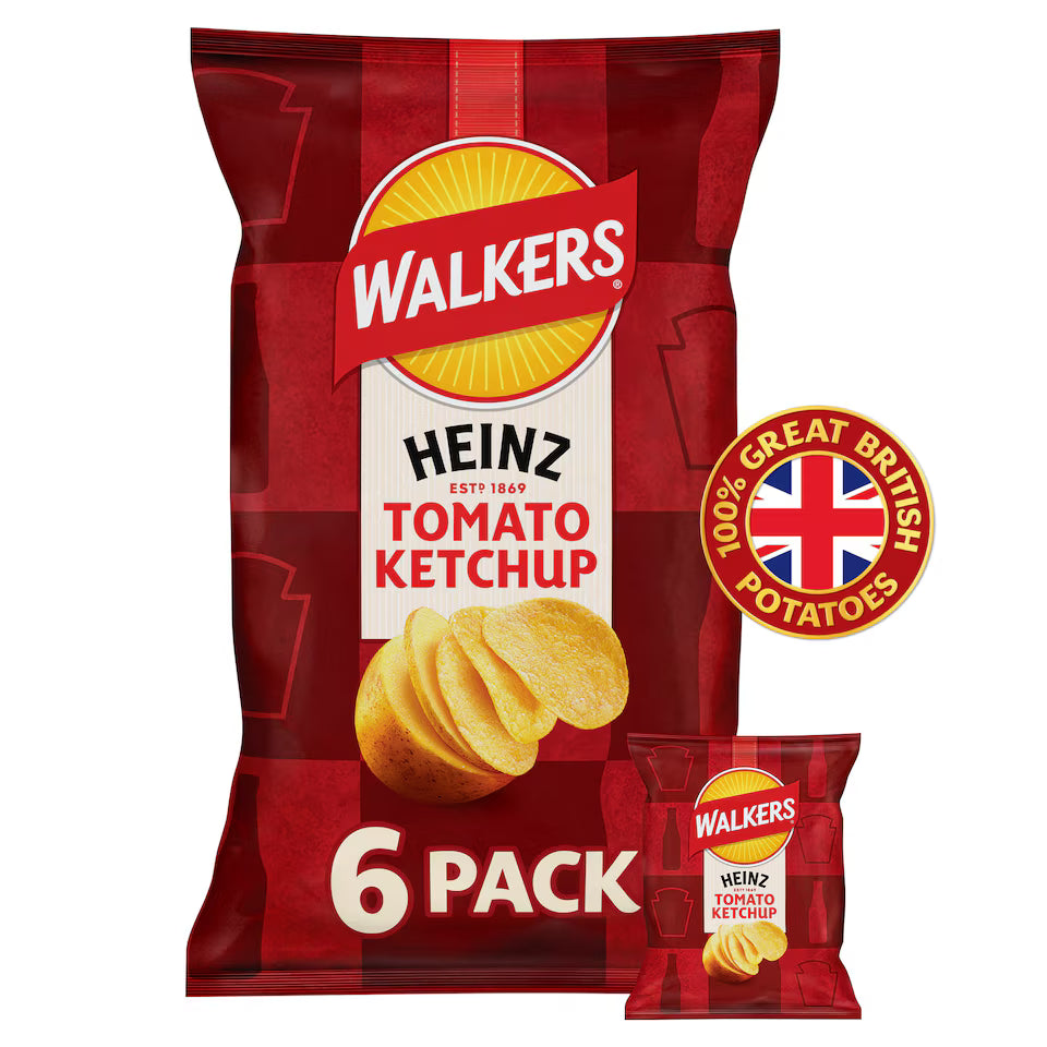 Walkers Heinz Tomato Ketchup Multipack Crisps, 6x25g