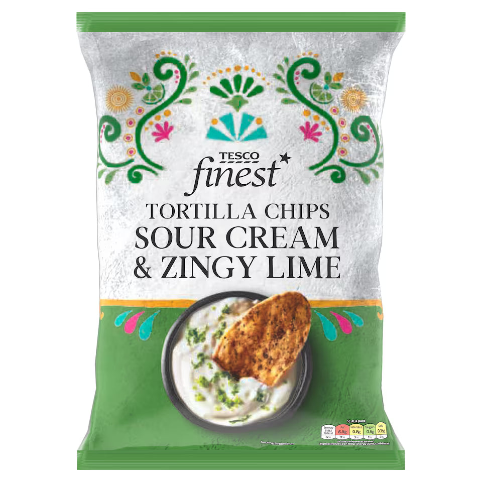 Tesco Finest Tortilla Chips - Sour Cream & Zingy Lime, 150g