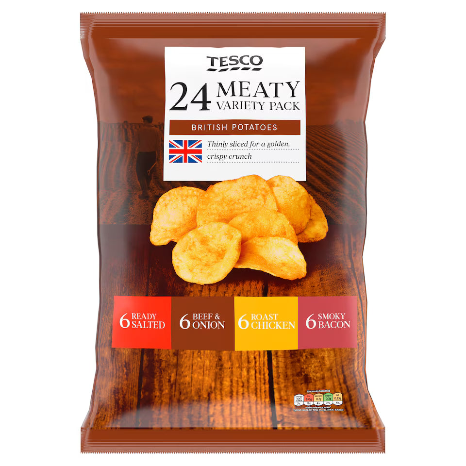 Tesco Meaty Variety Crisps 24 x 25g