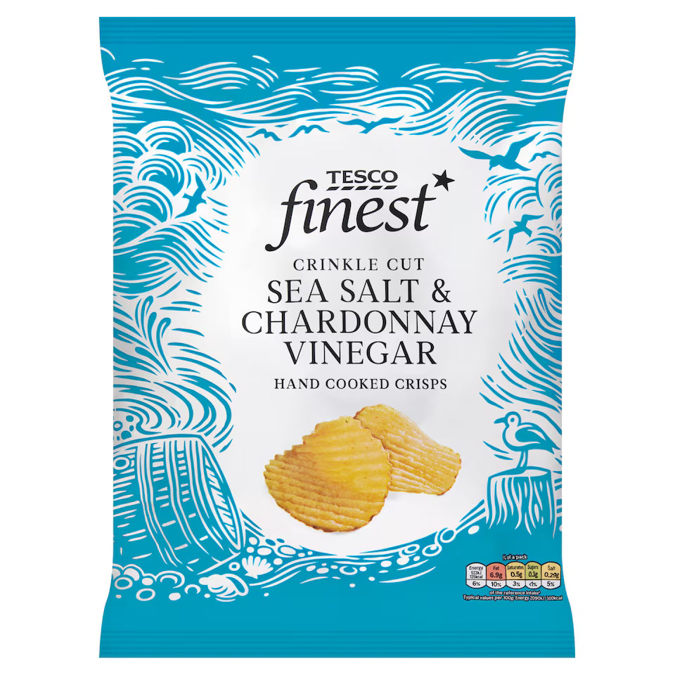 Tesco Finest Crinkle Cut Sea Salt & Chardonnay Vinegar Crisps, 150g
