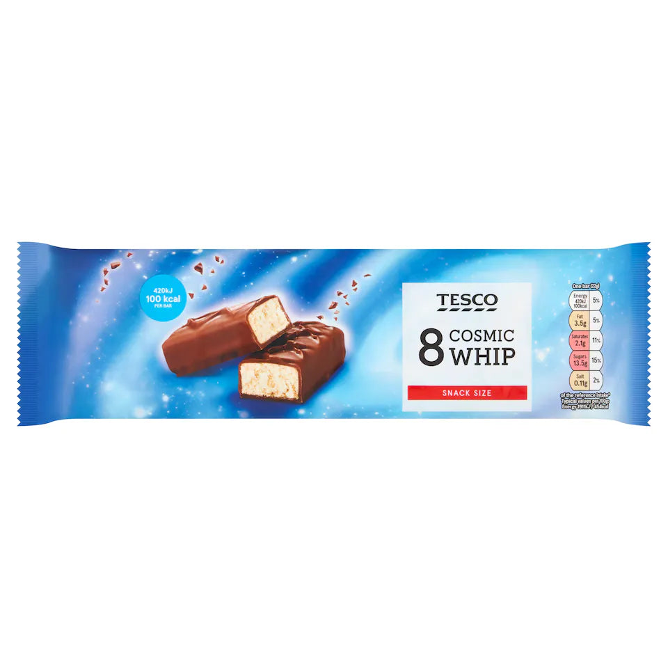 Tesco 8 Cosmic Whip Chocolate Bars, 22g