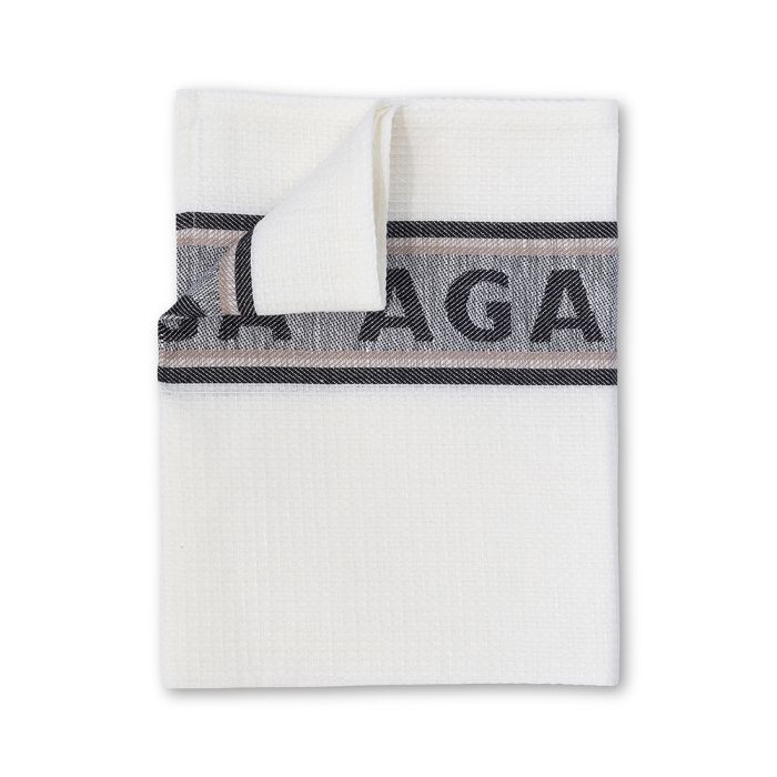 Aga Traditional Tea Towel - White with Black writing
