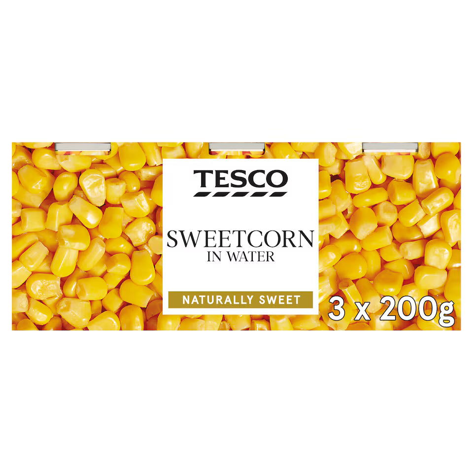 Tesco Naturally Sweet Sweetcorn in Water, 3x200g