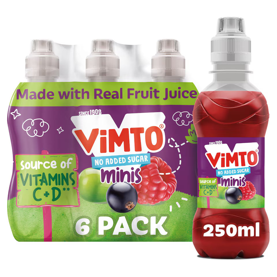Vimto No Added Sugar Minis Mixed Fruit Juice Drink, 6x250ml