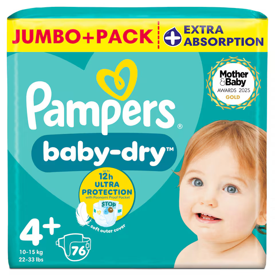 Pampers Baby-Dry Nappies - Size 4+, 76 Pack