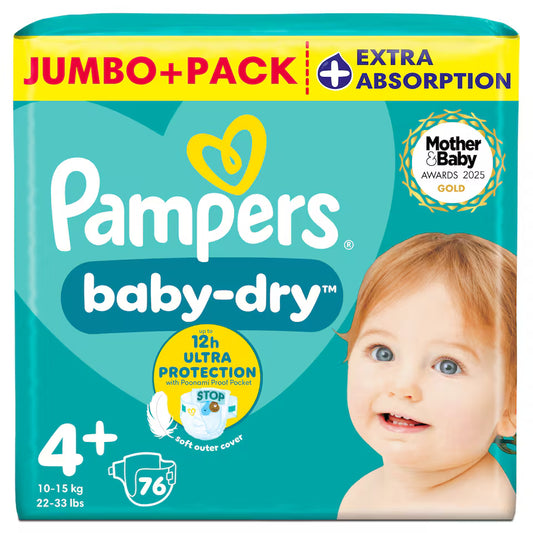 Pampers Baby-Dry Nappies - Size 4+, 76 Pack