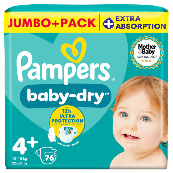 Pampers Baby-Dry Nappies - Size 4+, 76 Pack