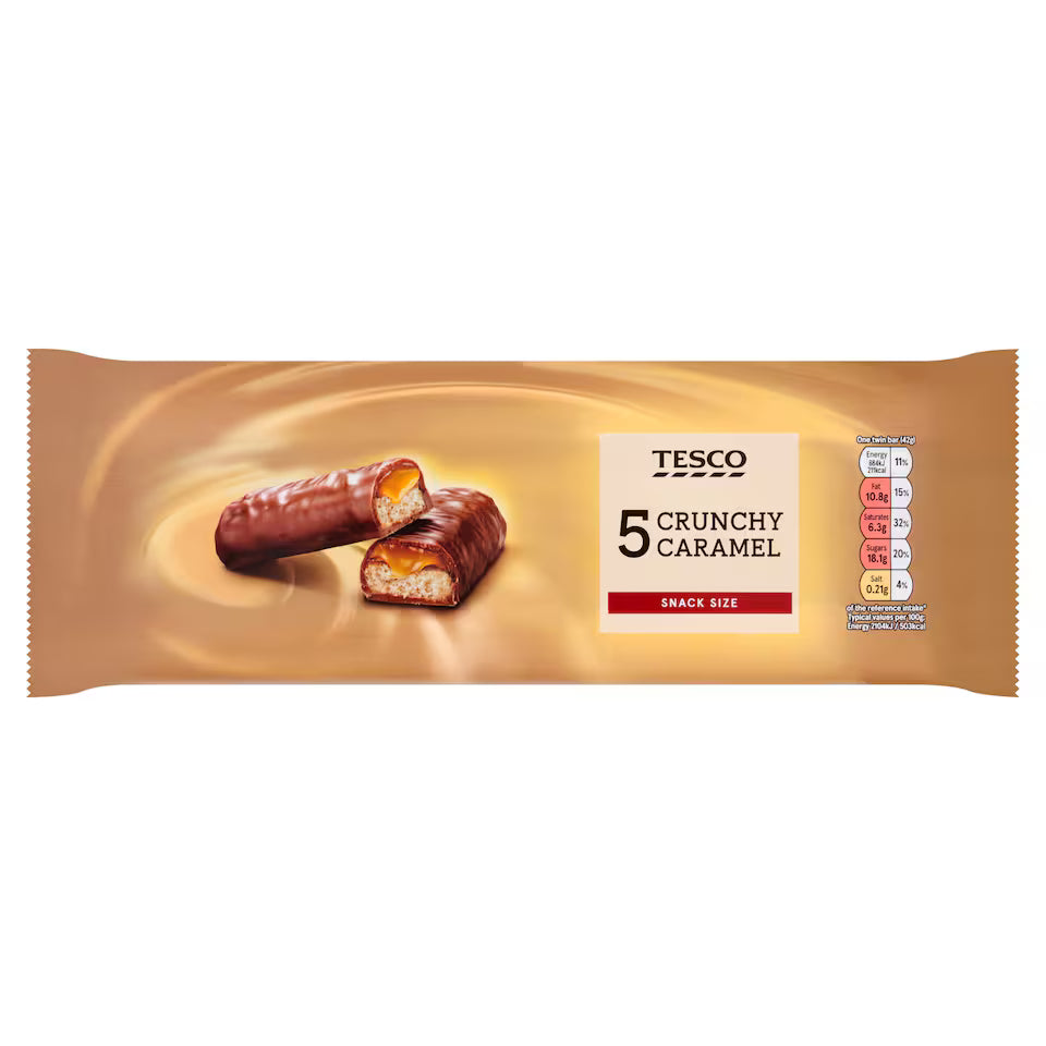 Tesco 5 Crunchy Caramel Chocolate Bars, 42g