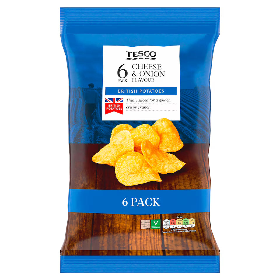 Tesco Cheese & Onion Crisps, 6x25g
