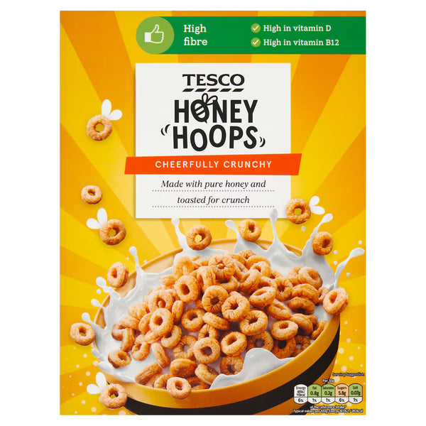 Tesco Honey Hoops Cereal, 375g