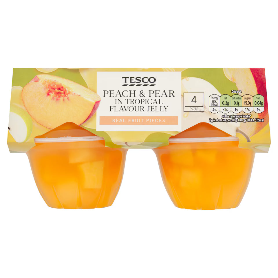 Tesco Peach & Pear in Tropical Flavour Jelly, 4x120g