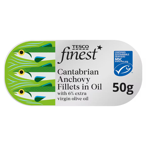 Tesco Finest Cantabrian Anchovy Fillets in Oil, 50g