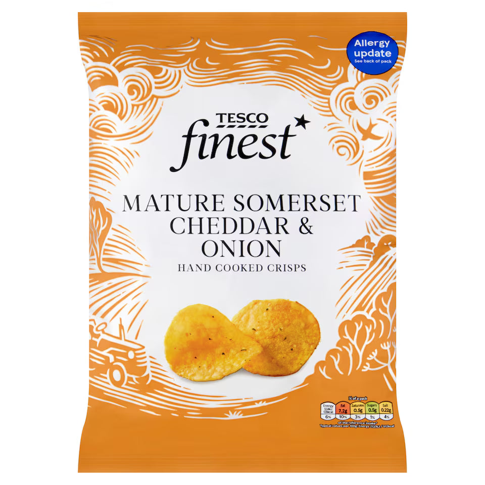 Tesco Finest Mature Somerset Cheddar & Onion Handcooked Crisps, 150g