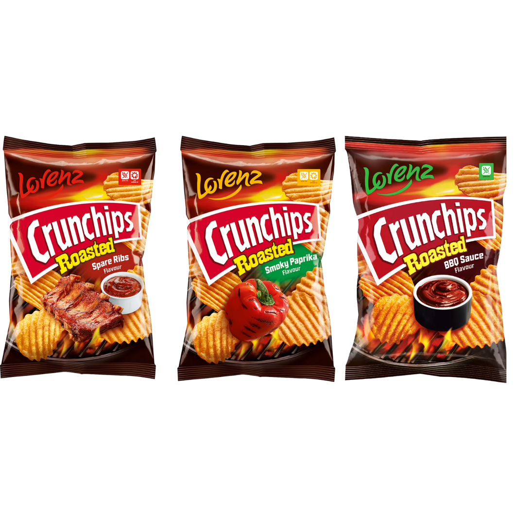 Lorenz Crunchips Variety Pack – Smoky Paprika 120g, BBQ Sauce 120g & Spare Ribs 150g