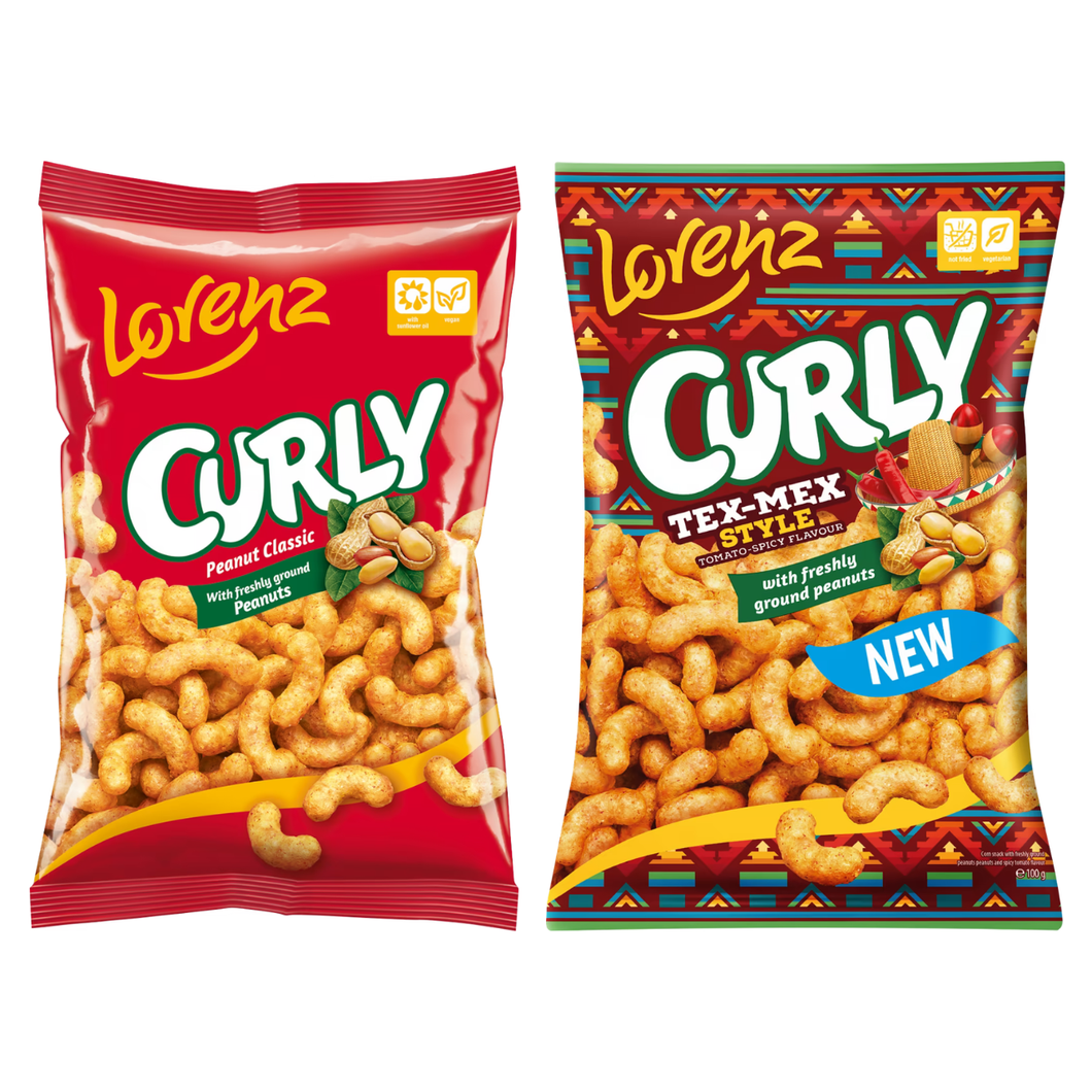 Lorenz Curly Peanut Snacks Variety Pack – Classic 120g & Tex-Mex 100g