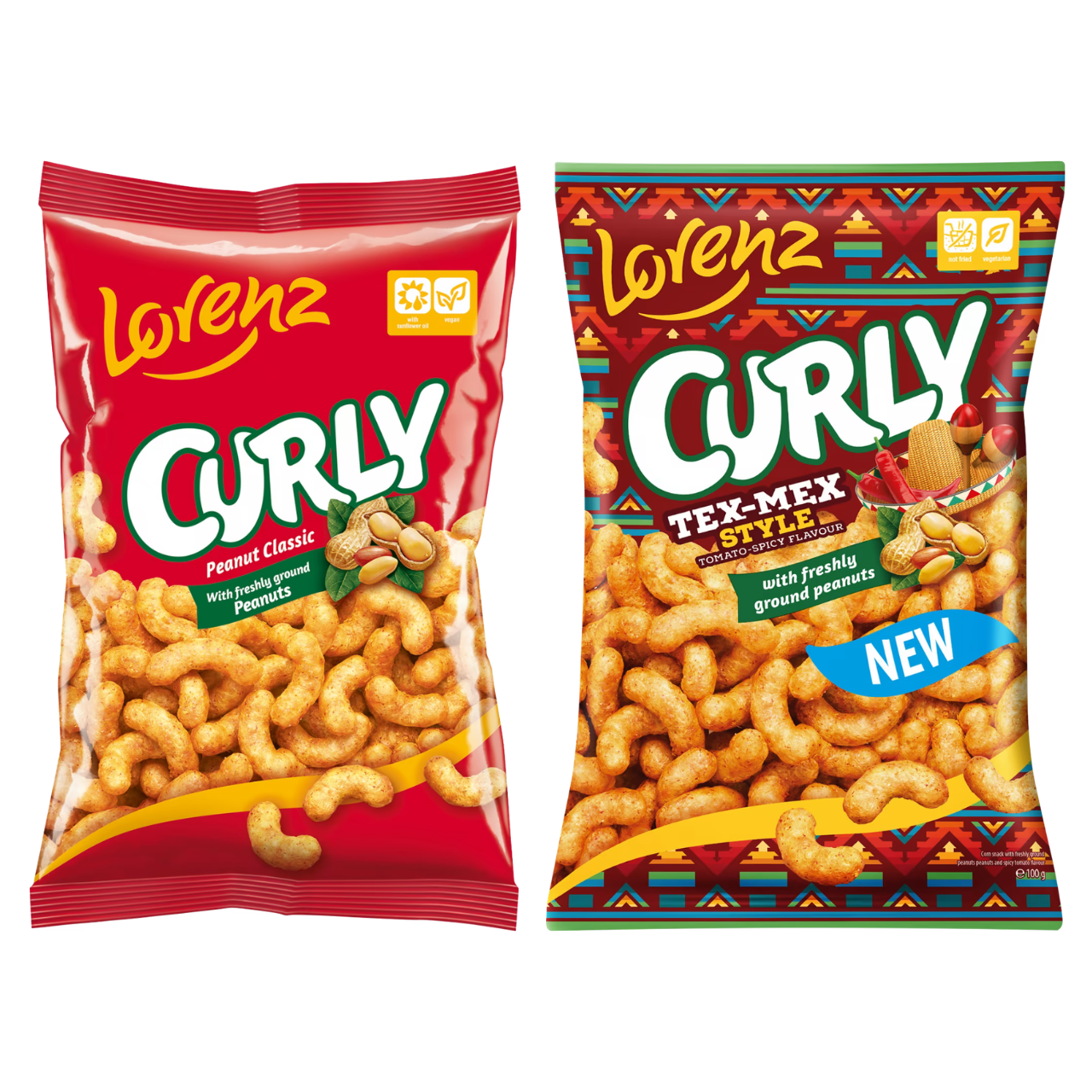 Lorenz Curly Peanut Snacks Variety Pack – Classic 120g & Tex-Mex 100g