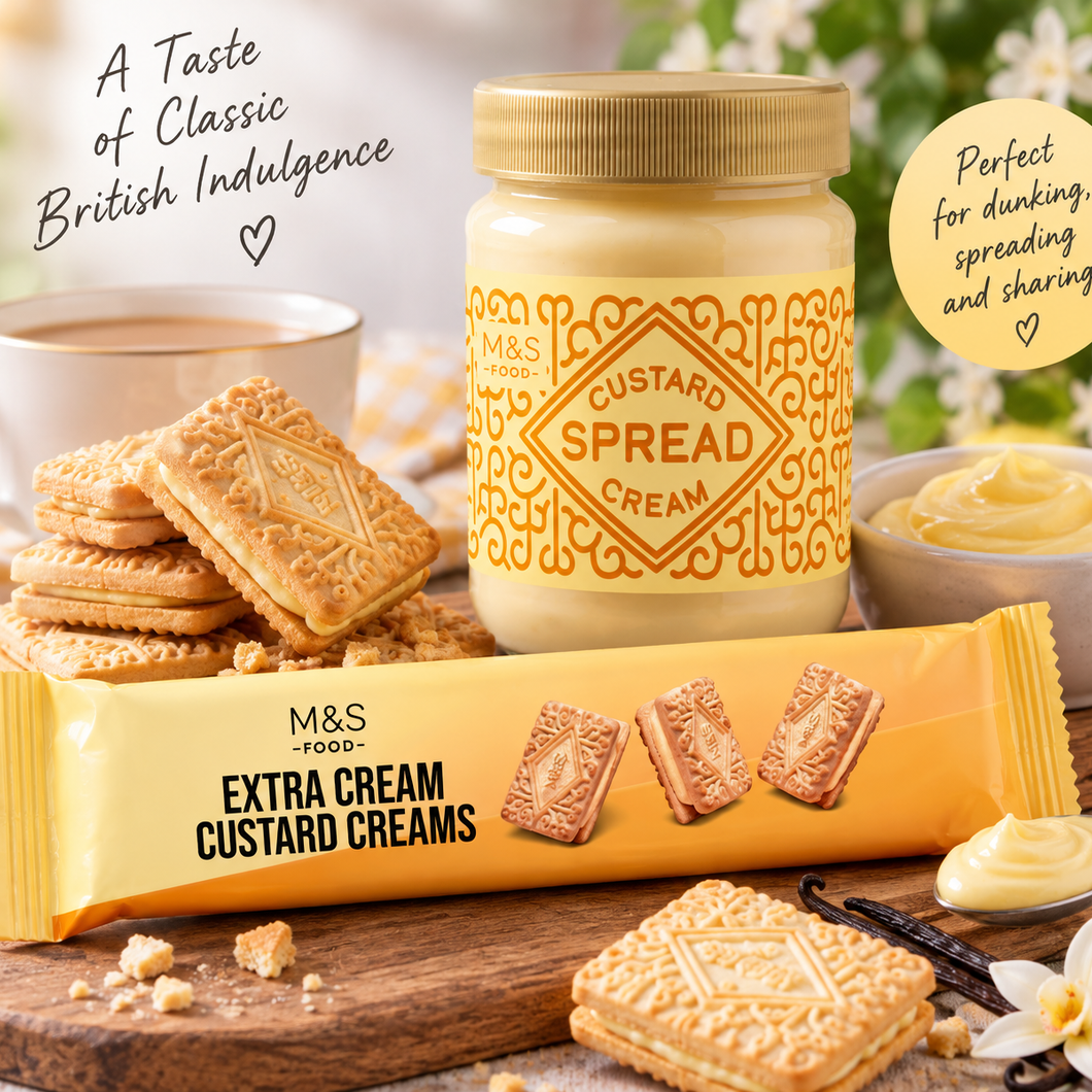 M&S Extra Cream Custard Creams Twin Pack – Classic British Biscuits
