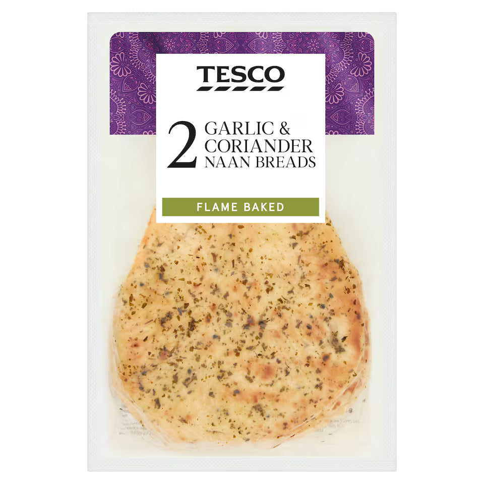 Tesco 2 Garlic & Coriander Naan, 260g