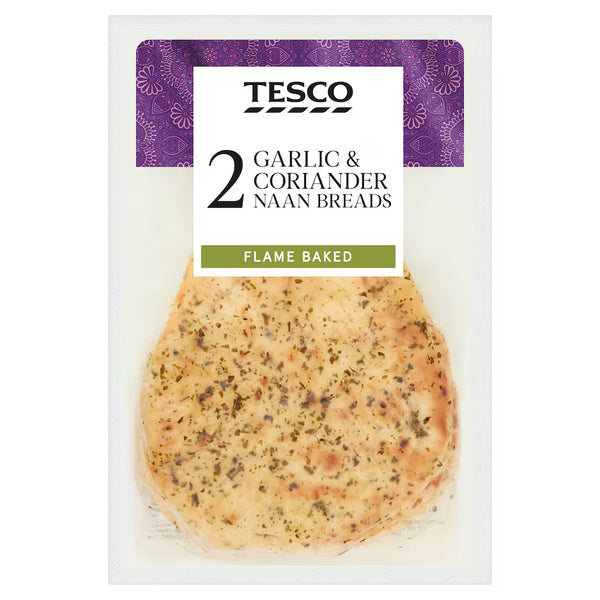 Tesco 2 Garlic & Coriander Naan, 260g