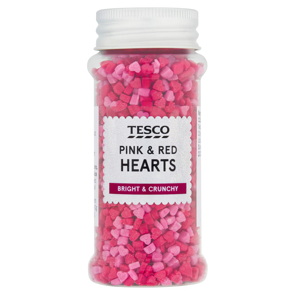 Tesco Pink & Red Heart Sprinkles, 65g