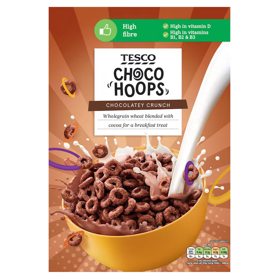 Tesco Choco Hoops Cereal, 375g