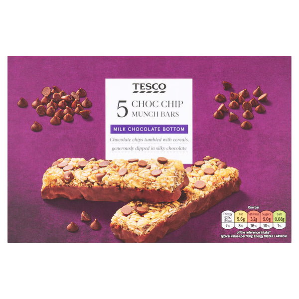 Tesco 5 Choc Chip Munch Bars, 160g