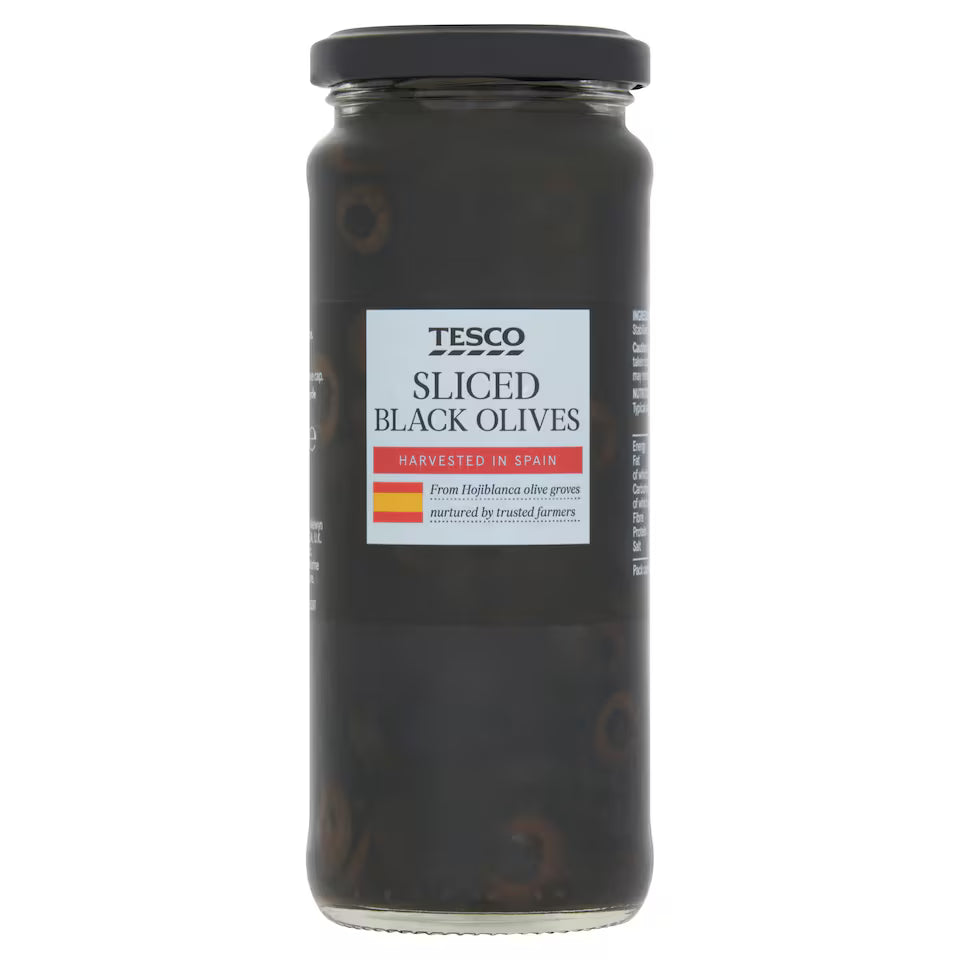 Tesco Sliced Black Olives In Brine, 340g