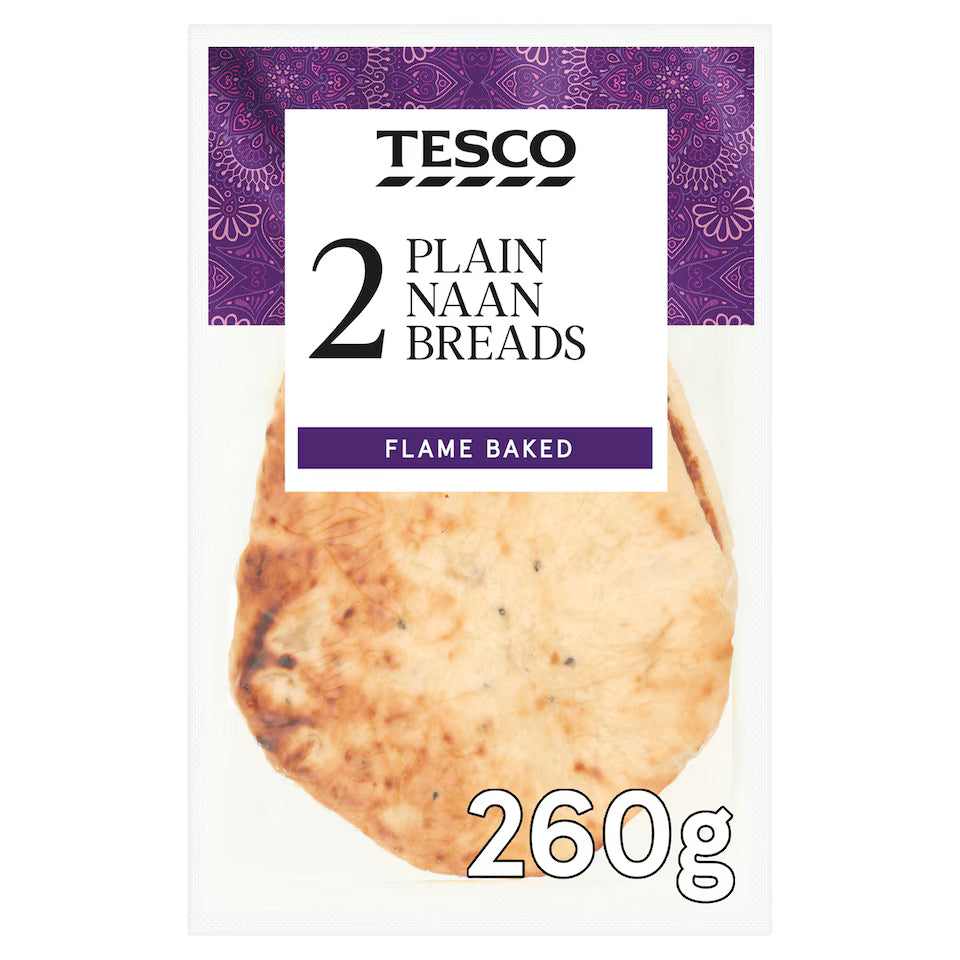 Tesco 2 Plain Naans, 260g