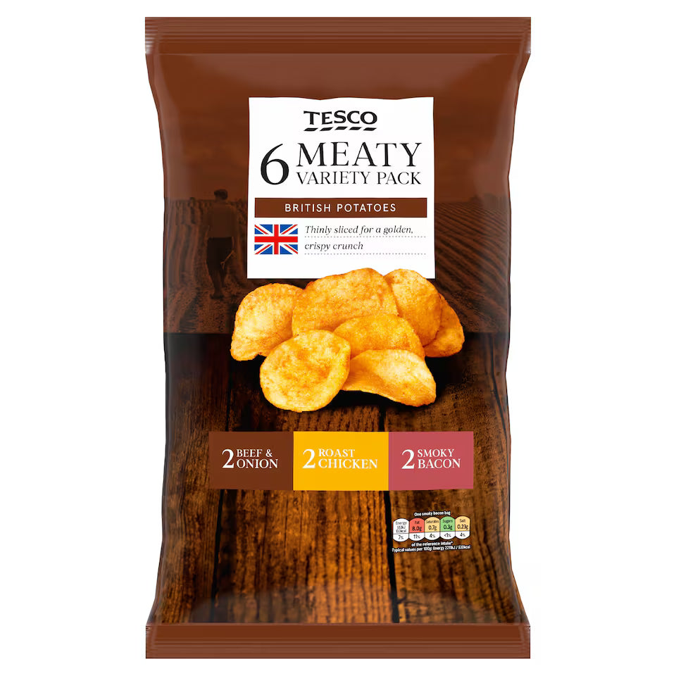 Tesco Meaty Variety Crisps, 6x25g