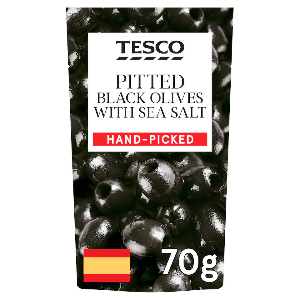 Tesco Pitted Black Olives & Sea Salt, 70g