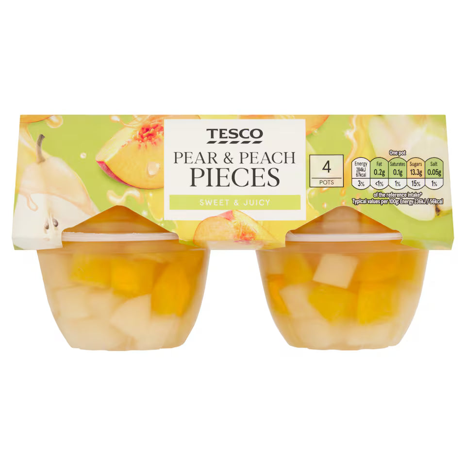 Tesco Pear And Peach Pieces, 4x120g