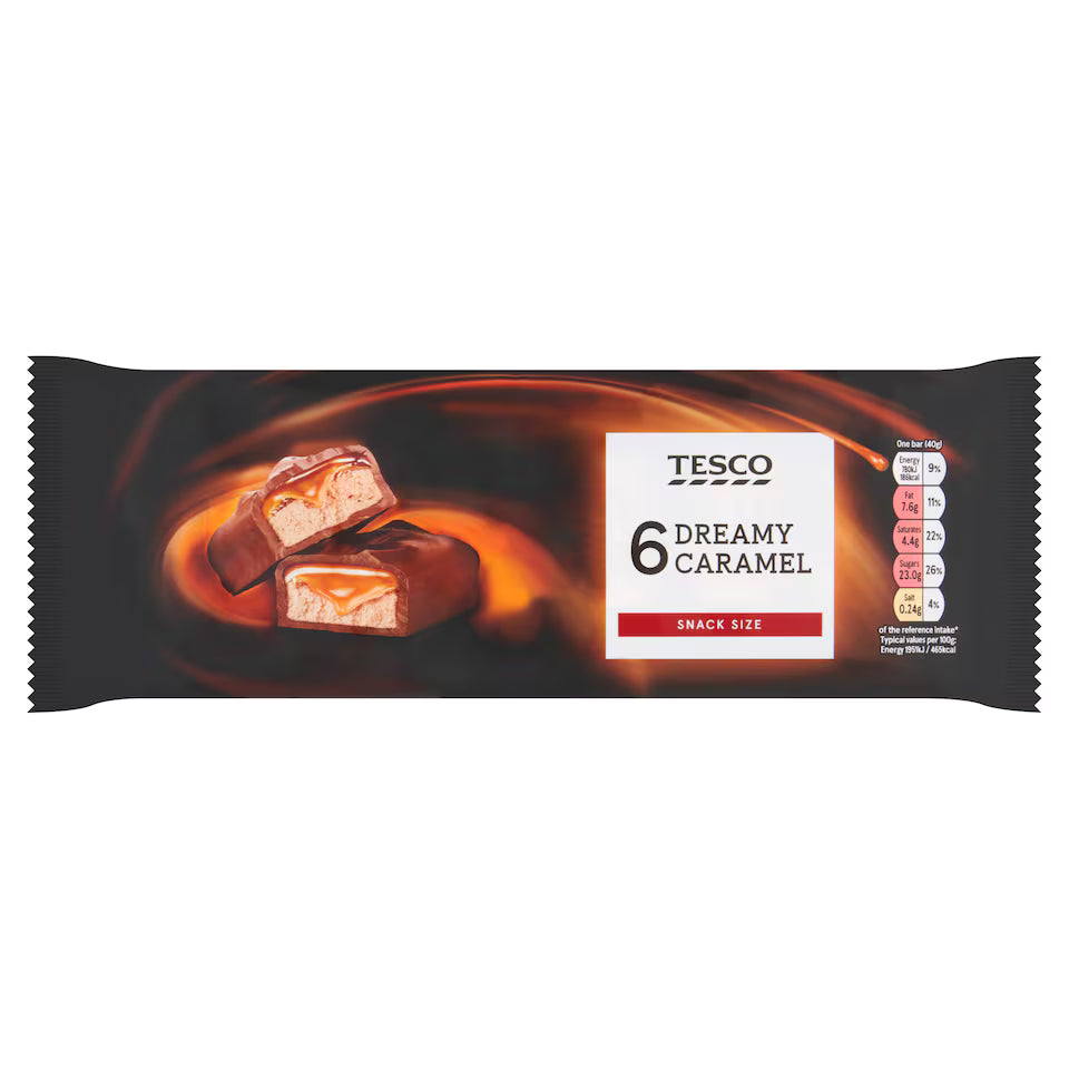 Tesco 6 Dreamy Caramel Chocolate Bars, 40g