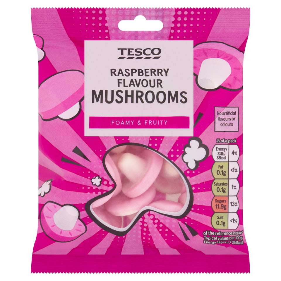 Tesco Raspberry Mushrooms Sweets, 75g