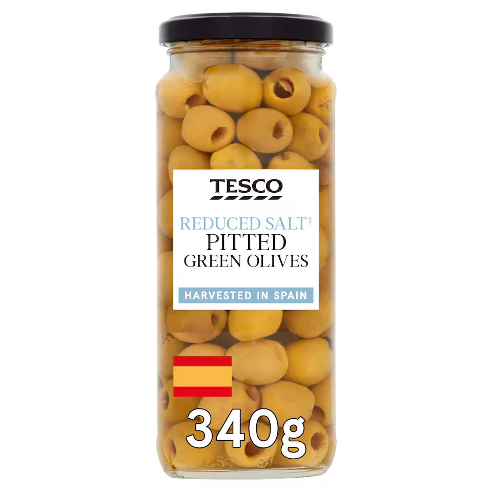 Tesco Reduced Salt Pitted Green Olives, 340g
