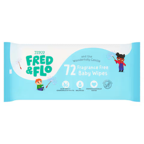 Fred & Flo 72 Biodegradable Fragrance Free Wipes