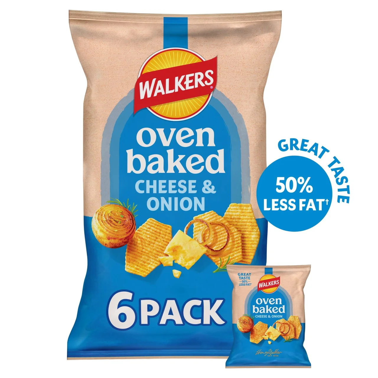 Walkers Baked Cheese & Onion Multipack Snacks Crisps 6x22g