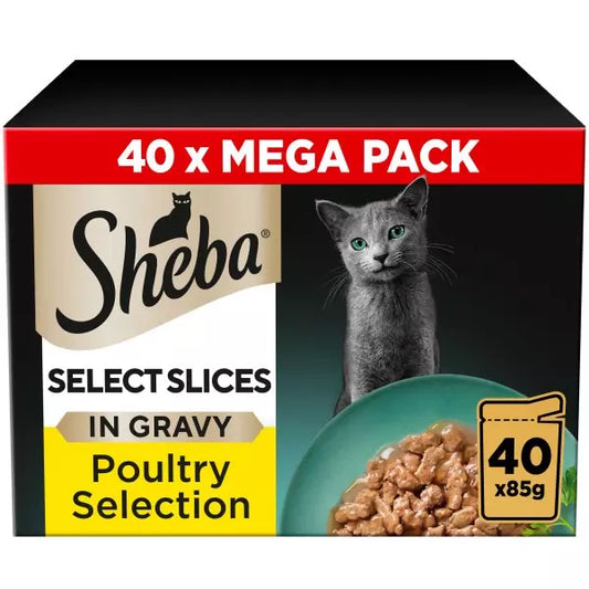 Sheba Select Slices Cat Pouches Poultry Collection in Gravy, 40x85g