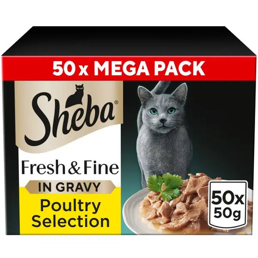 SHEBA Fresh & Fine Cat Pouches Poultry in Gravy, 50x50g