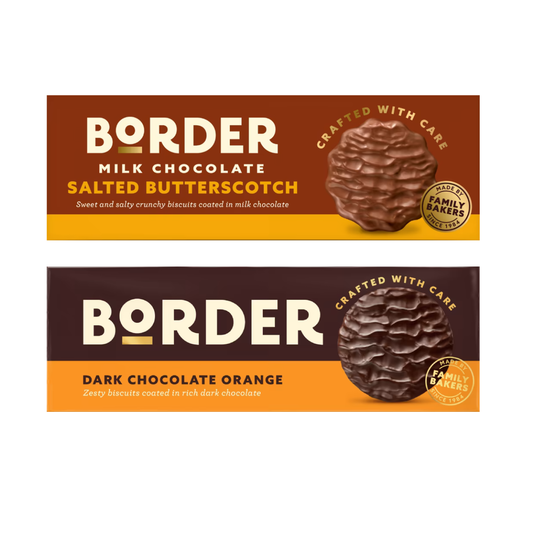 Border Biscuits Milk Chocolate Salted Butterscotch 135g & Dark Chocolate Orange 135g