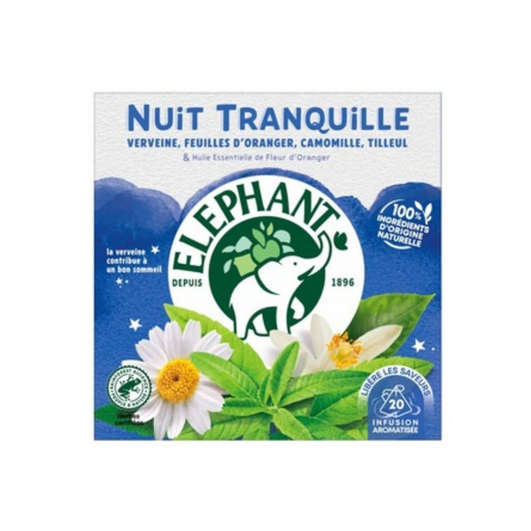 Elephant Infusion Bien-être Nuit Tranquille (Tilleul, Camomille, Feuilles d'oranger Doux) 25 Sachets 30g