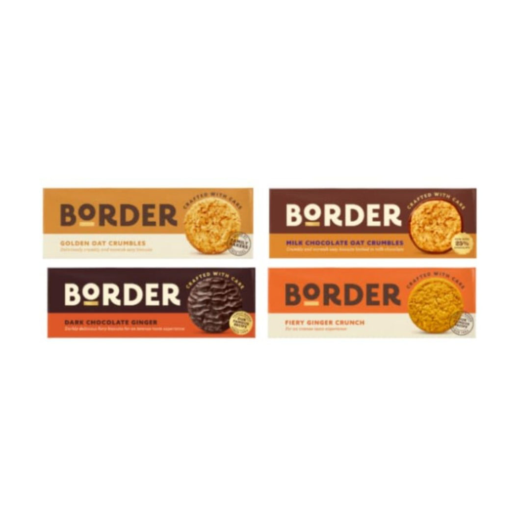 Border Biscuits Variety Pack, Golden Oat Crumbles, Milk Chocolate Oat Crumbles, Dark Chocolate Ginger, Fiery Ginger Crunch