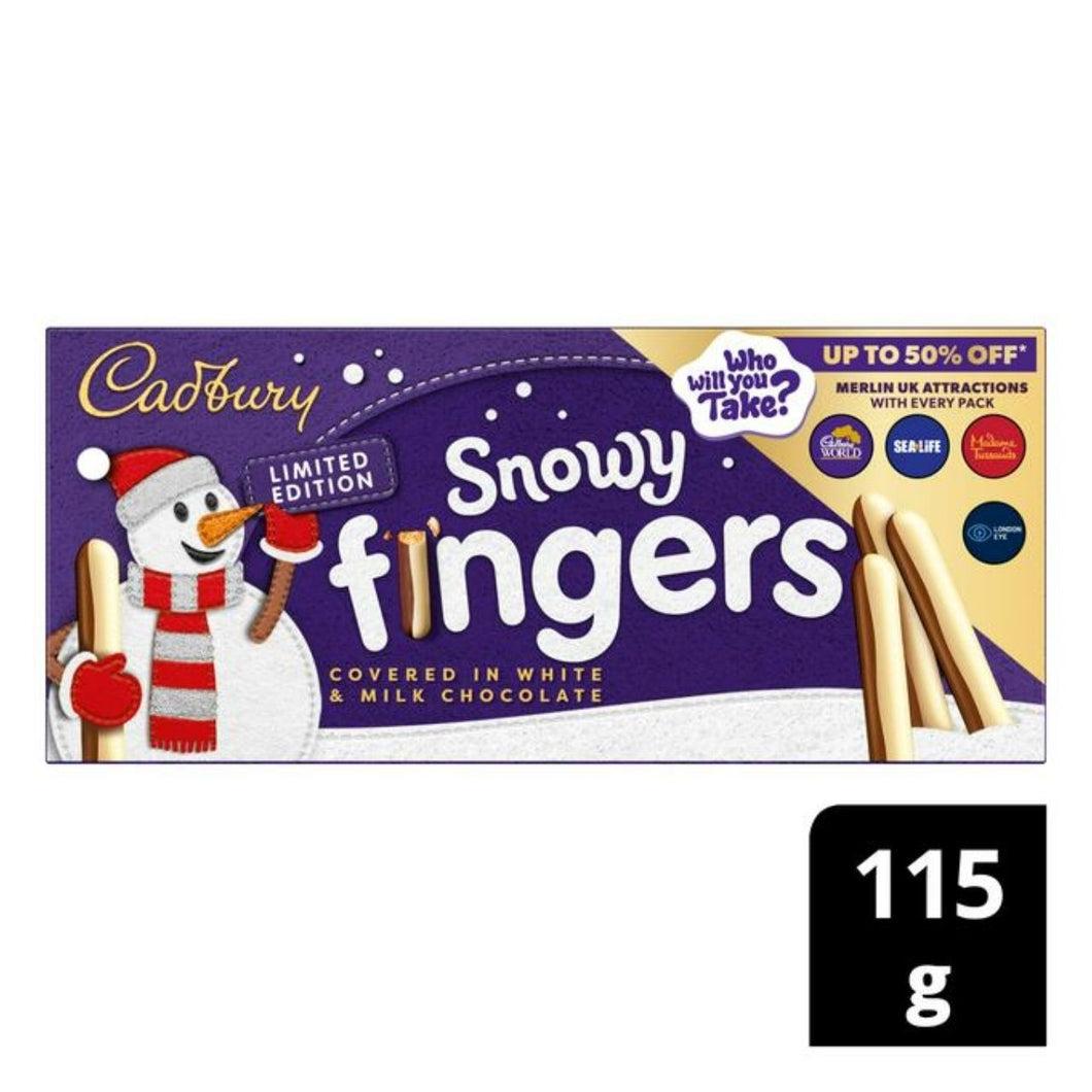 Cadbury Snowy Fingers 115g Milk & White Chocolate Coated Biscuits Tray, Limited Edition