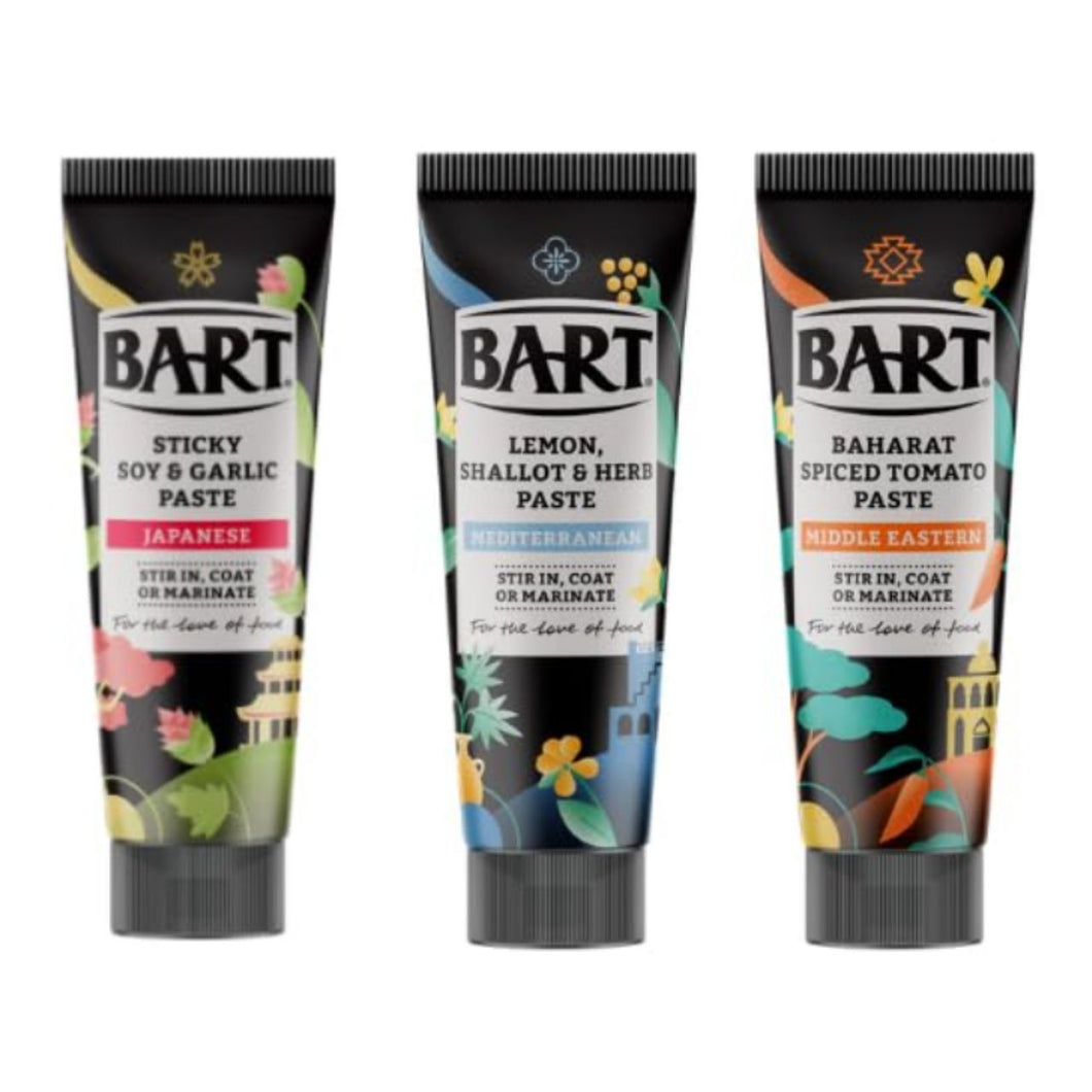 BART Flavour Paste Variety Pack, Sticky Soy & Garlic, Lemon Shallot & Herb, Baharat Spiced Tomato, Pack of 3