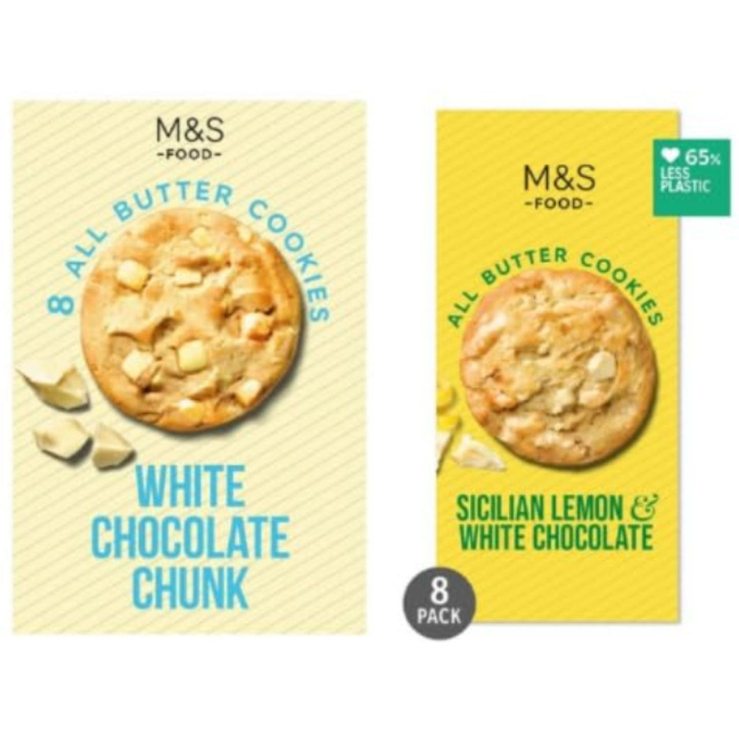 M&S Food All Butter Cookies, White Chocolate Chunk and Sicilian Lemon, 8 Pack
