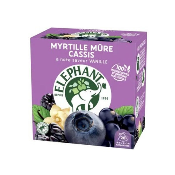 Elephant Infusion Myrtille Mûre Cassis & note saveur Vanille 20 Sachets 36g