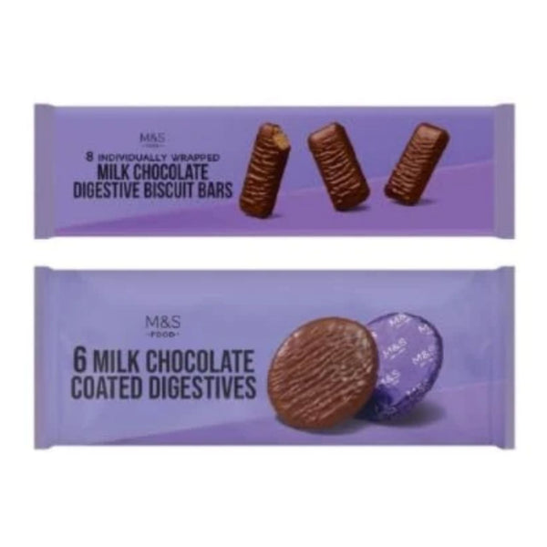 M&S Milk Chocolate Digestive Biscuit Bars, Individually Wrapped, 8 Count, and Milk Chocolate Coated Digestives, 6 Count