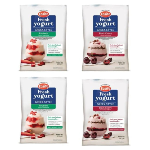 EasiYo Greek Style Yogurt, Rhubarb and Black Cherry Flavours, Makes 1kg